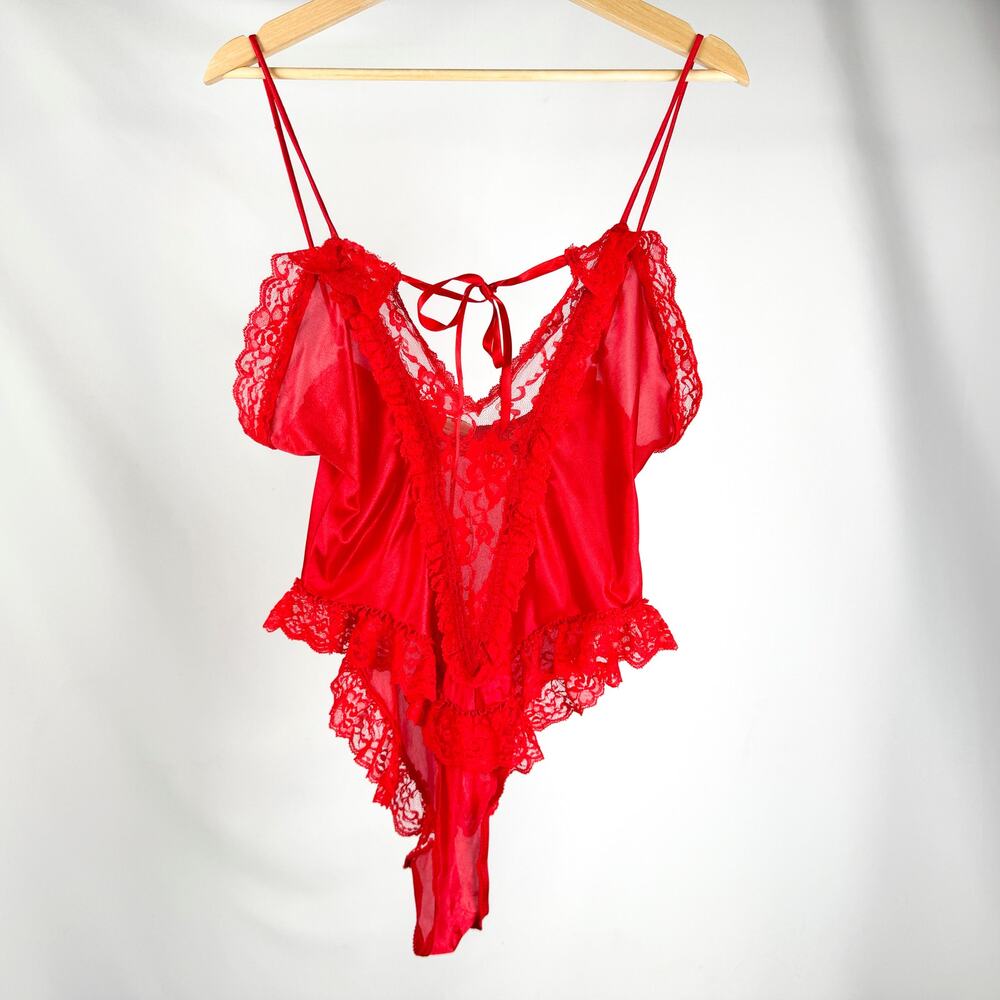 Vintage Red Satin and Lace Teddy - Medium
